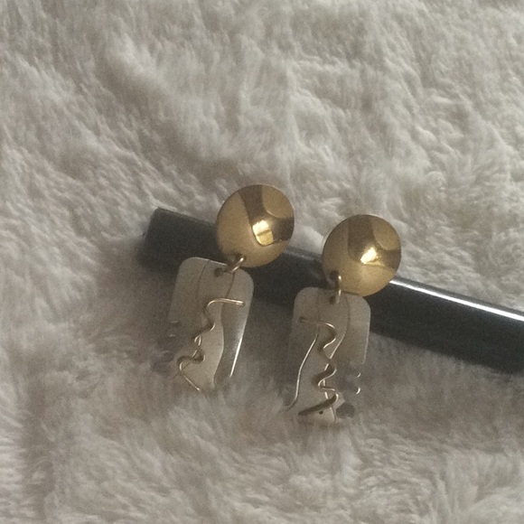 David Badman Sterling Silver Mixed Metal Earrings Vintage - Picture 6 of 8